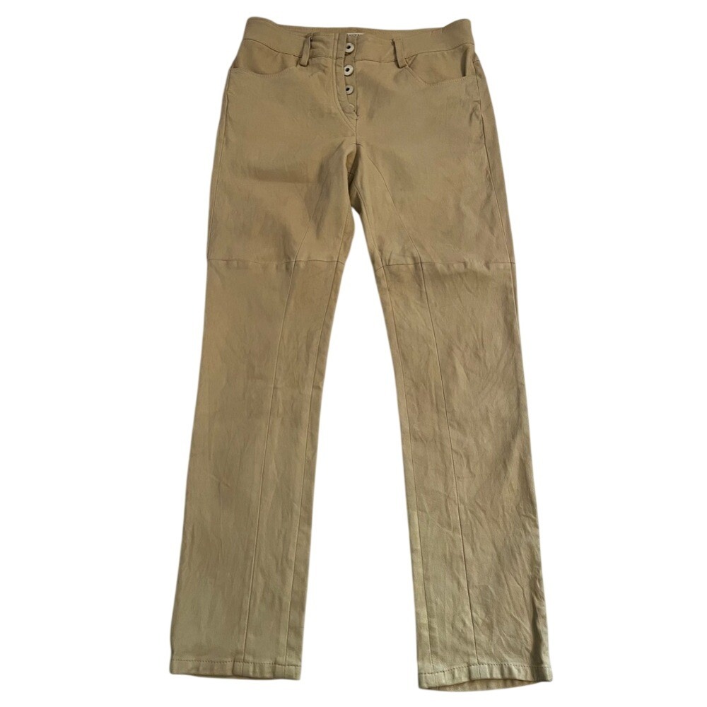 Brunello Cucinelli Tan Leather Moto Trousers Quiet Luxury Straight Leg Pants
